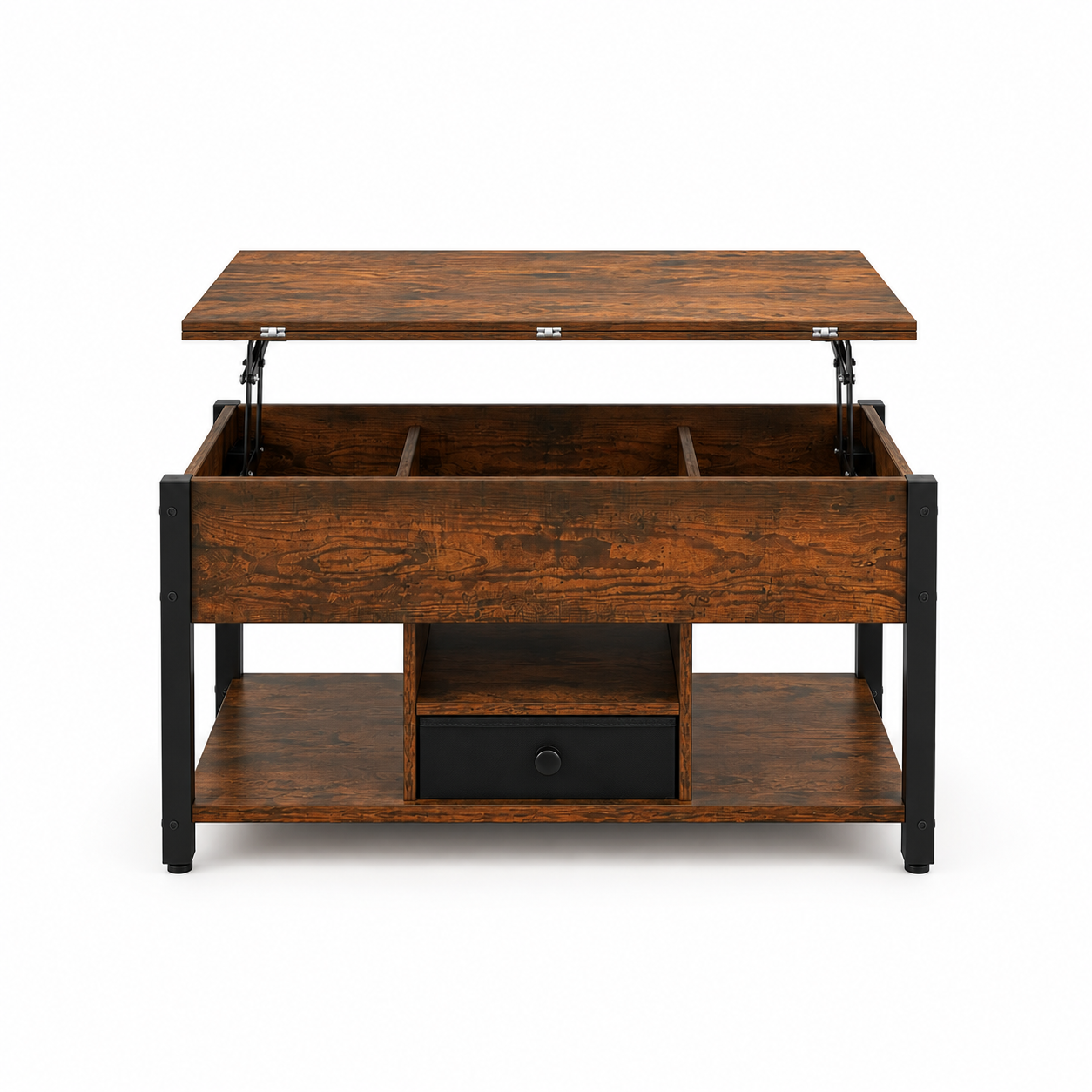 able basse 4 en 1 avec plateau relevable – Table à manger convertible avec tiroirs de rangement pour le salon