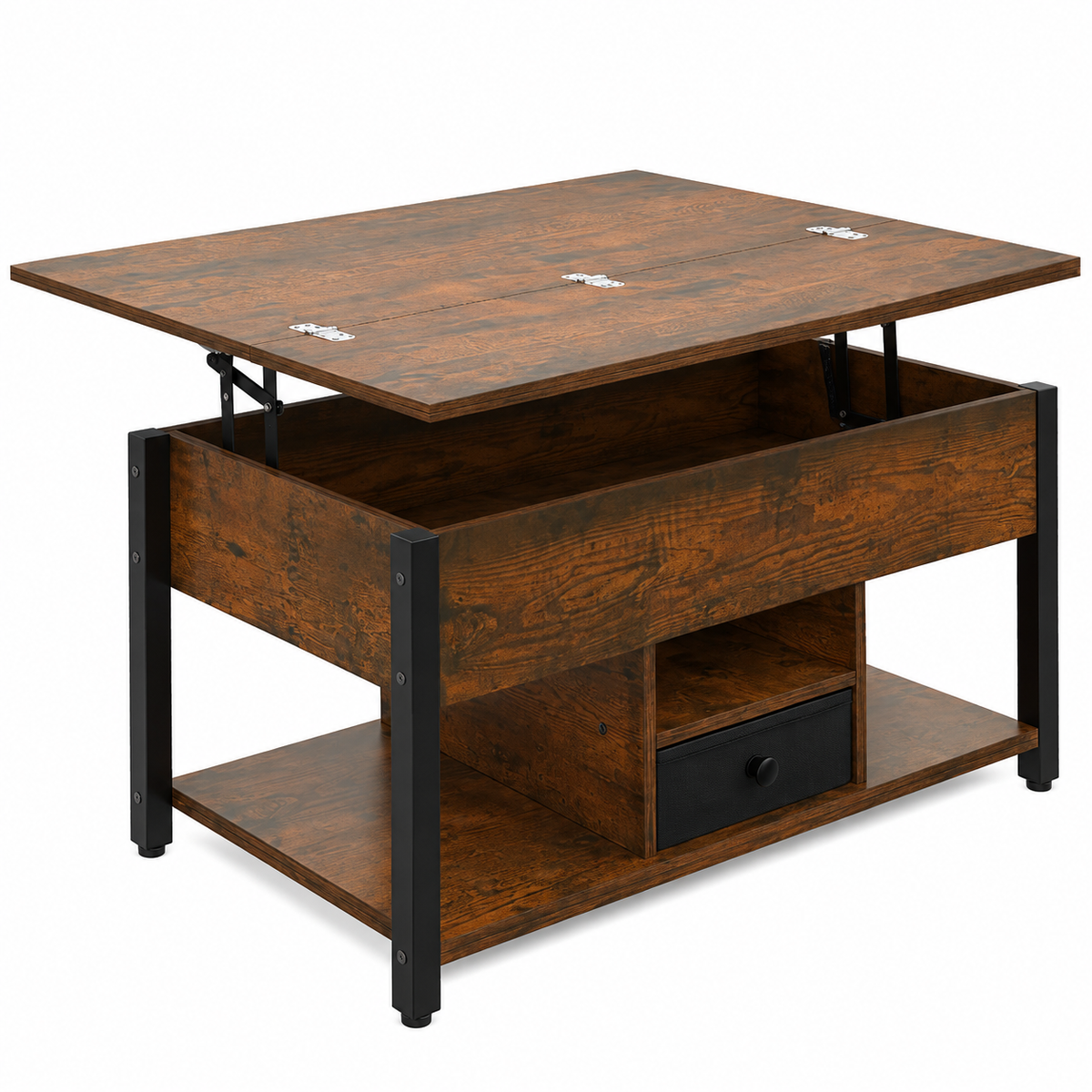 table basse 4 en 1 avec plateau relevable – Table à manger convertible avec tiroirs de rangement pour le salon