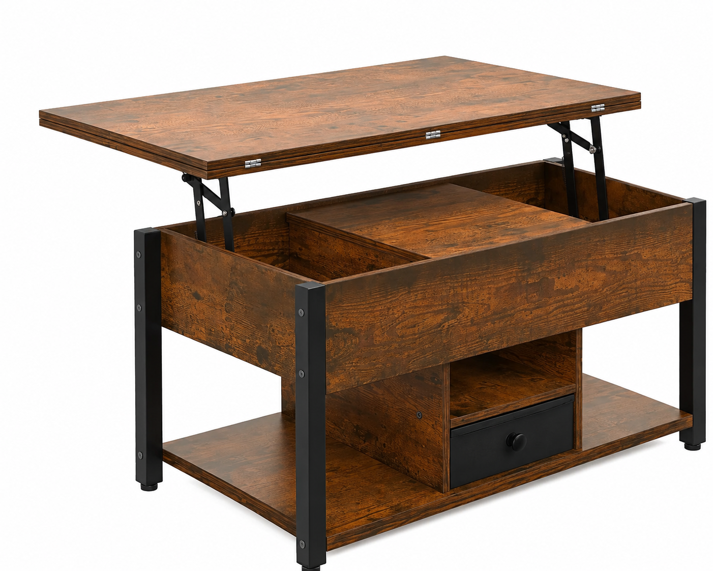 able basse 4 en 1 avec plateau relevable – Table à manger convertible avec tiroirs de rangement pour le salon