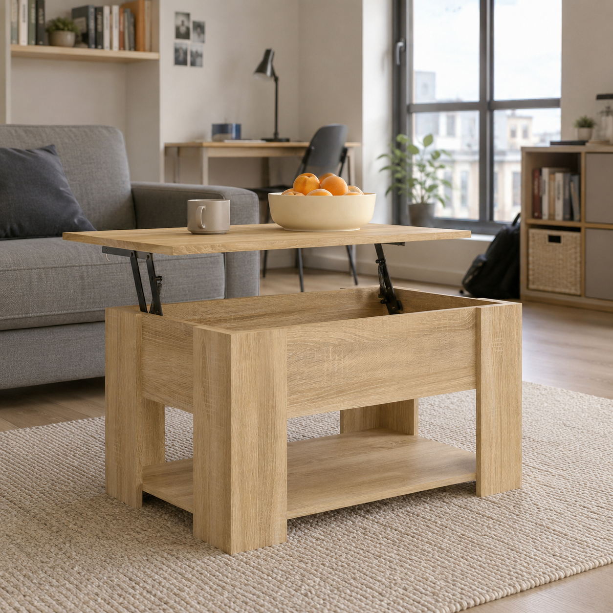 Table basse en bois avec plateau relevable