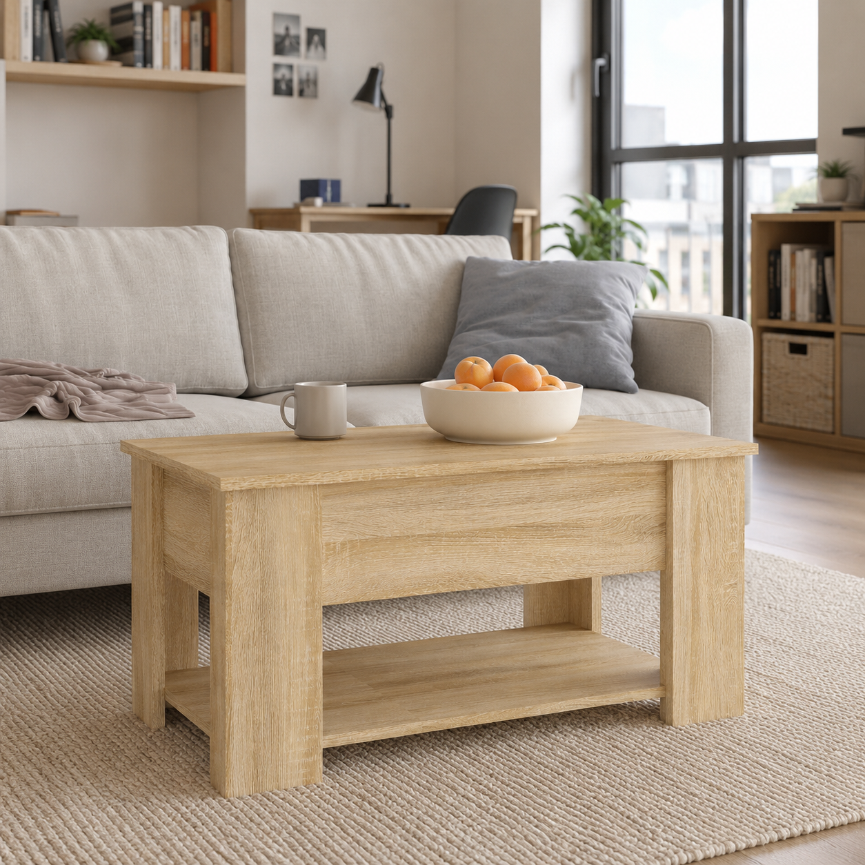 Table basse en bois avec plateau relevable