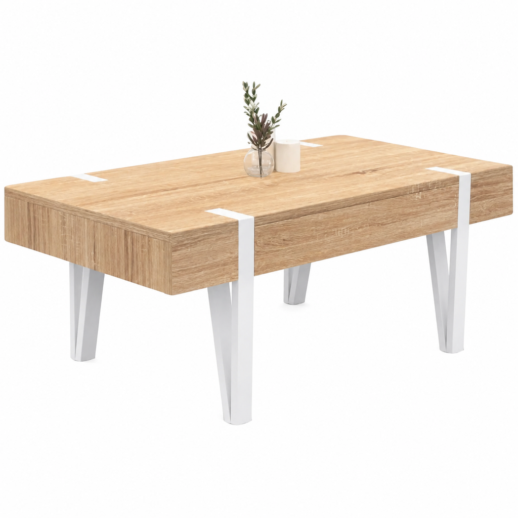 Table basse industrielle bois et métal avec tiroir | Forge