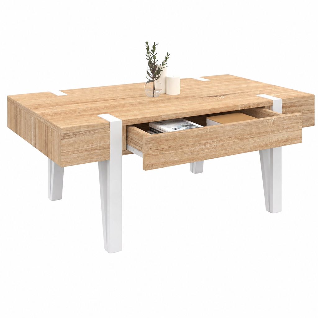 Table basse industrielle bois et métal avec tiroir | Forge