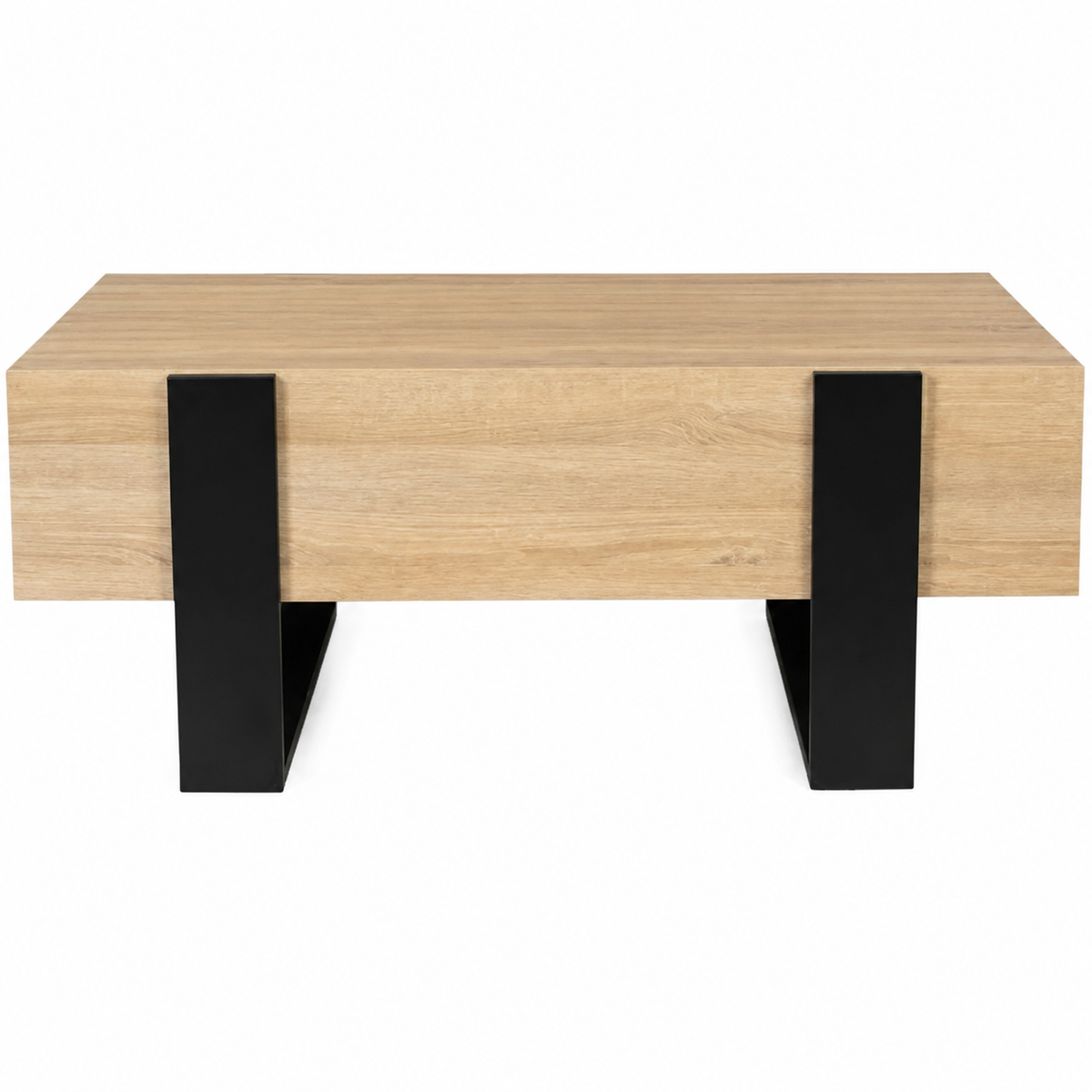 Table basse rectangulaire en bois avec tiroirs au design industriel | Lumo
