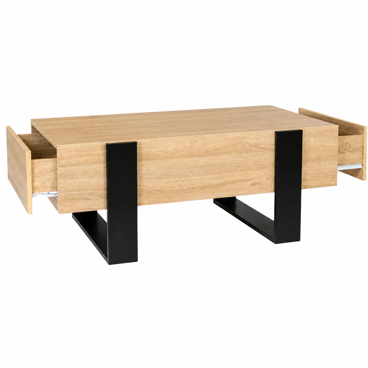 Table basse rectangulaire en bois avec tiroirs au design industriel | Lumo