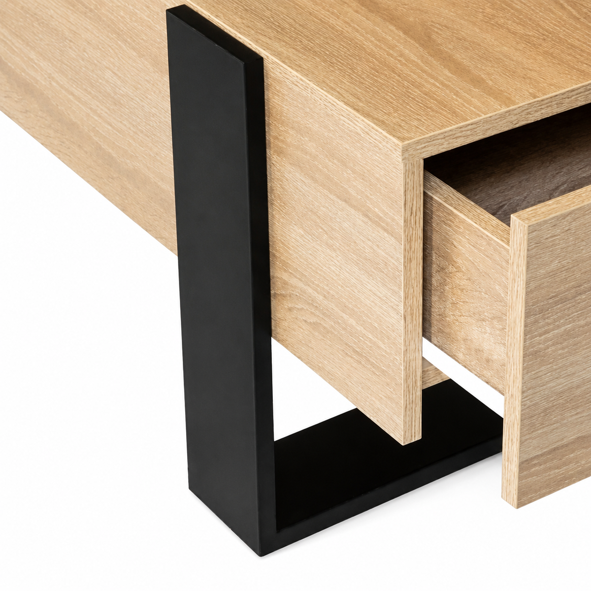 Table basse rectangulaire en bois avec tiroirs au design industriel | Lumo