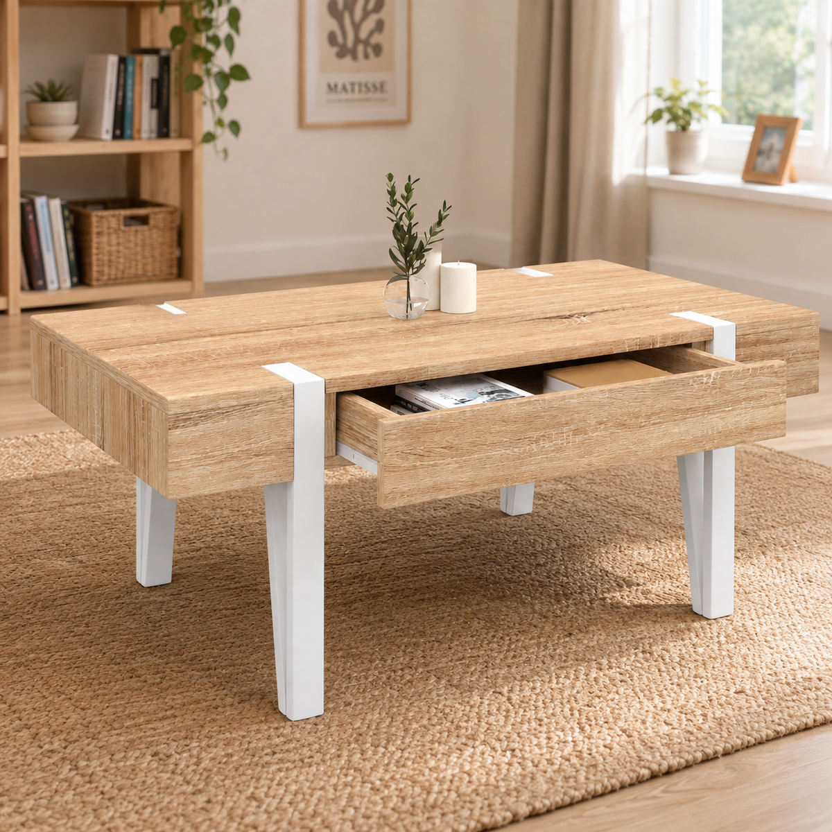 Table basse industrielle bois et métal avec tiroir | Forge