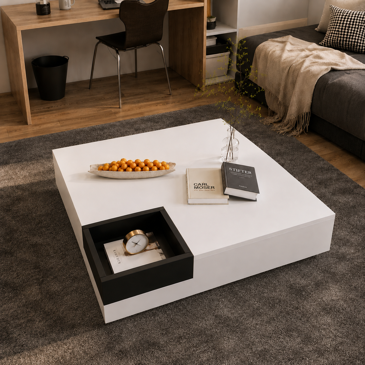 Table basse carrée avec LED et rangement amovible