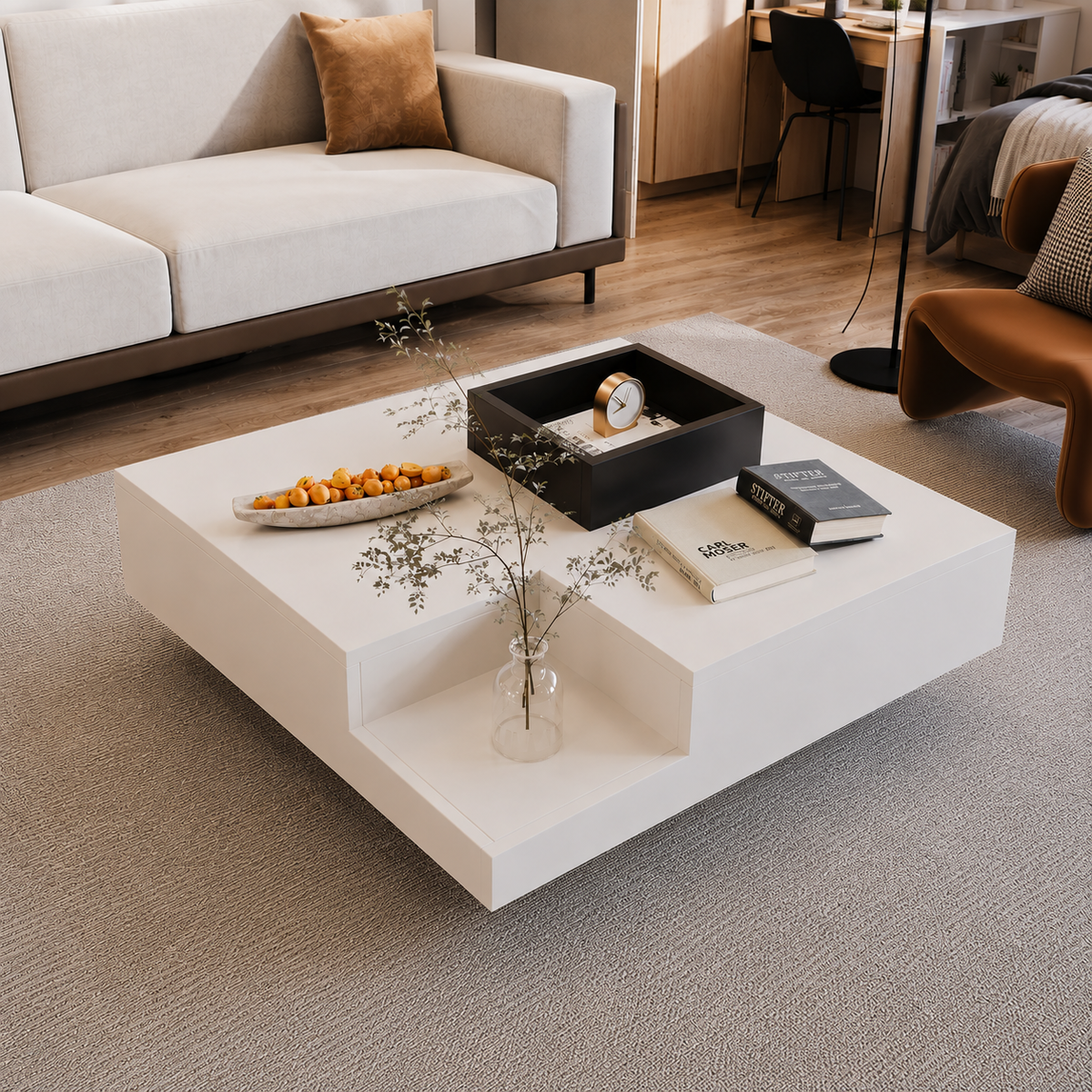 Table basse carrée avec LED et rangement amovible