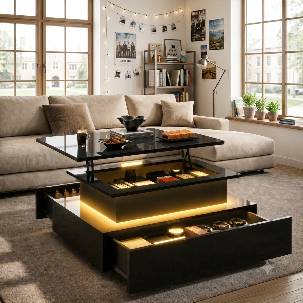 Table Basse Relevable – Design Moderne avec Rangement Intégré