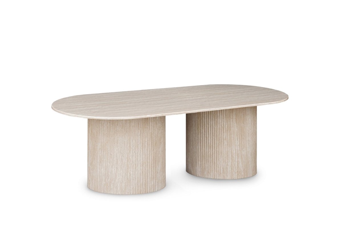 Table basse ovale en marbre composite beige