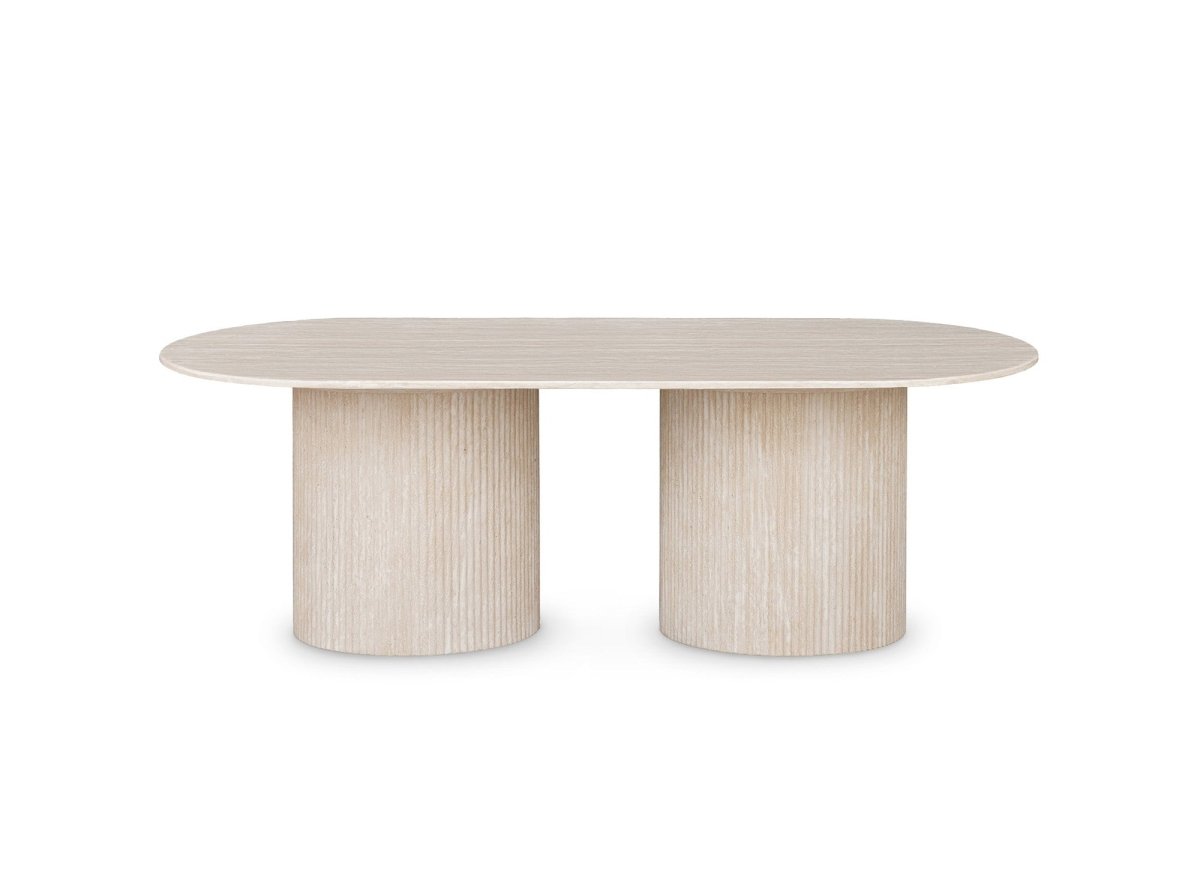 Table basse ovale en marbre composite beige