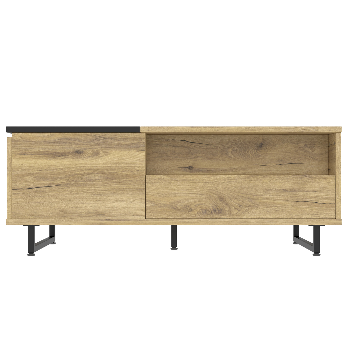 Table basse plateau relevable bois avec plateau coulissant et LED