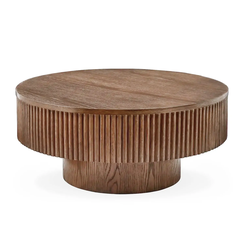 Table basse ronde en bois brun vif