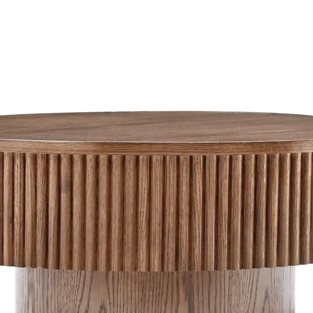 Table basse ronde en bois brun vif